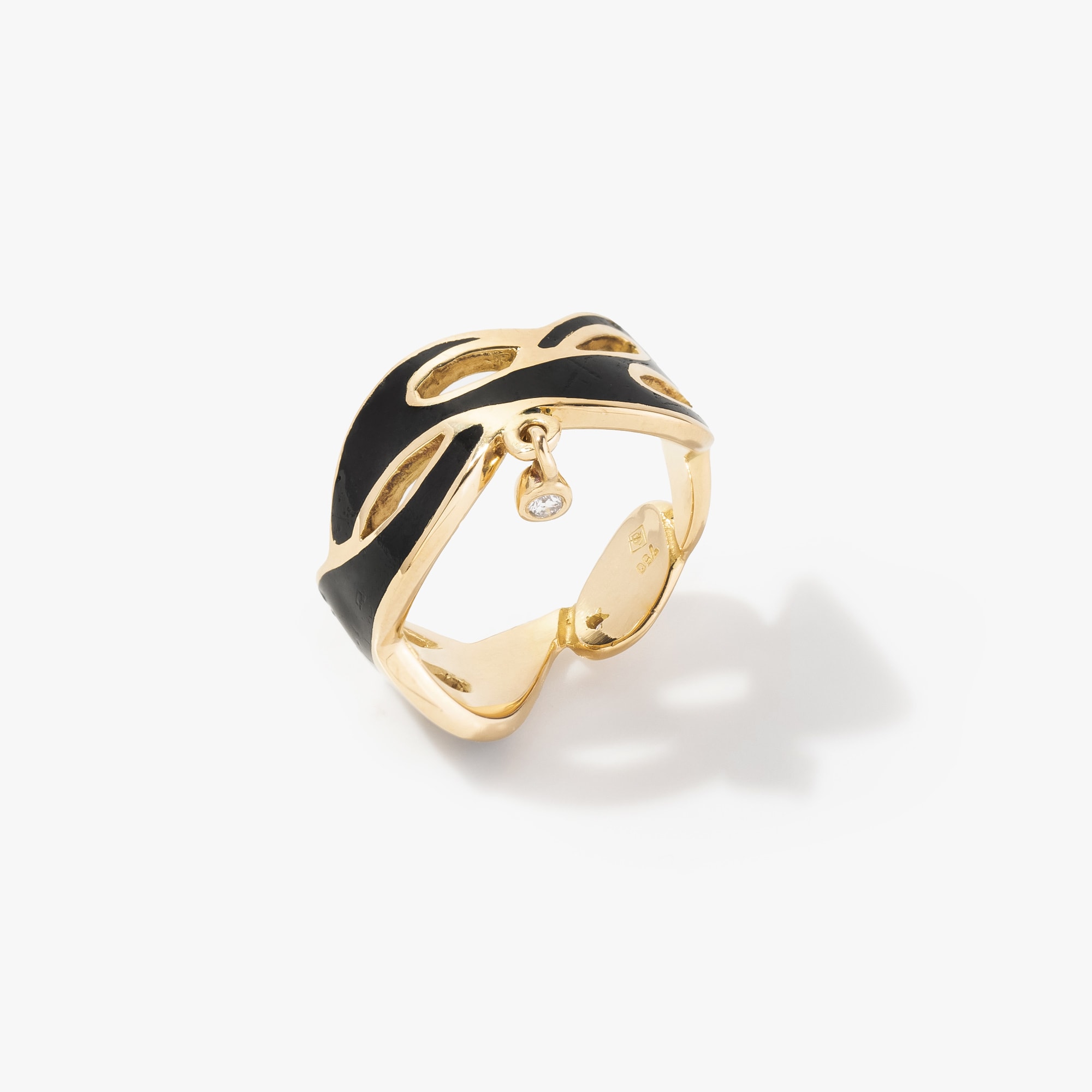 Anel H Stern design com diamantes e esmalte em ouro amarelo