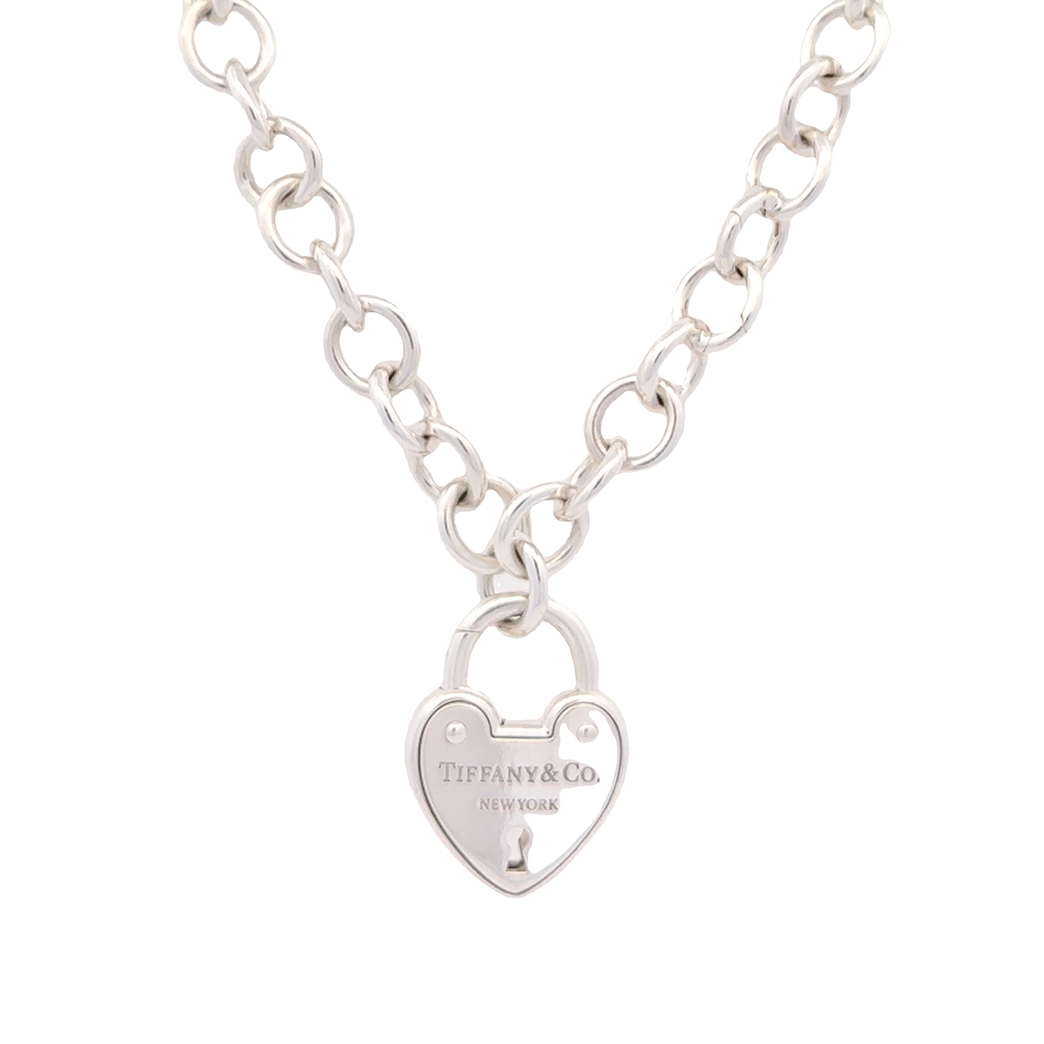 Colar Tiffany & Co New York lock heart em prata
