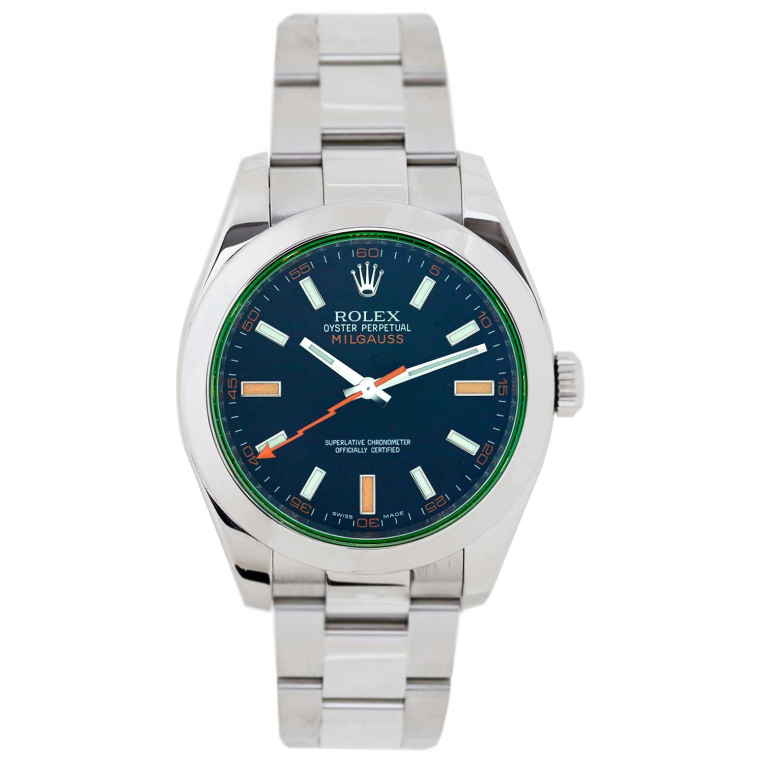 Relógio Rolex Milgauss aço preto safira verde